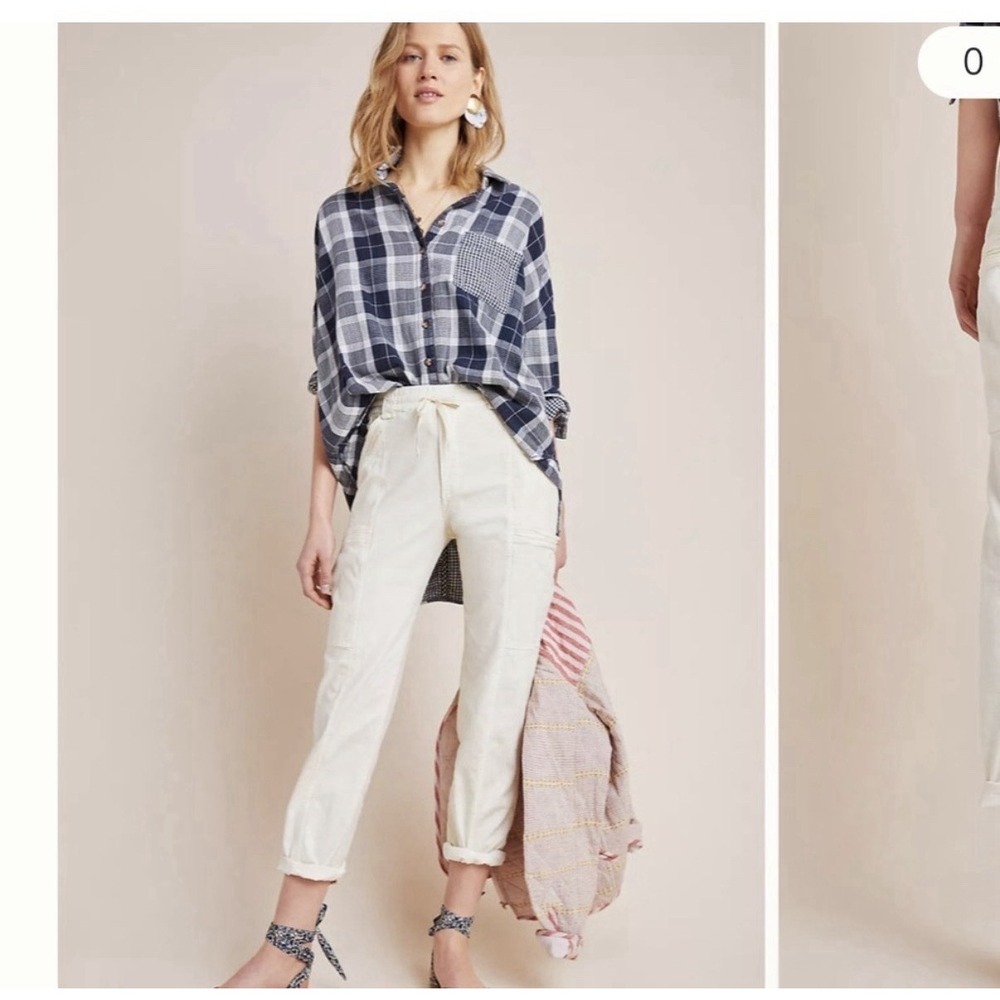 Anthropologie Angela Cropped Cargo Pants Size‎ 28 Pocket Beach Utility Ivory